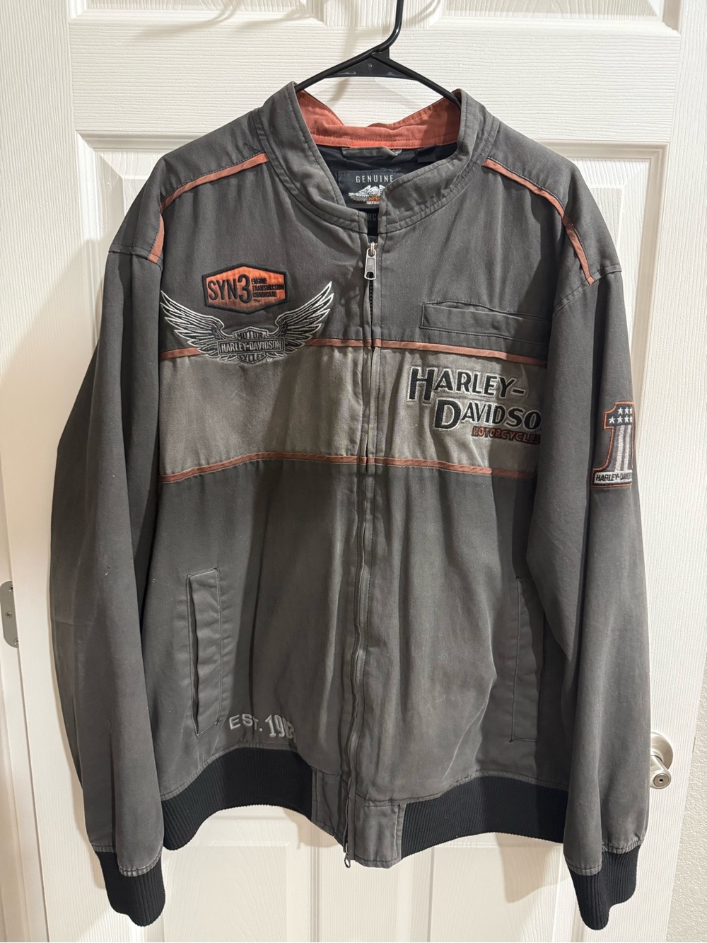 Harley-Davidson Gray Jacket with Rust Trim Zip-Front Bomber